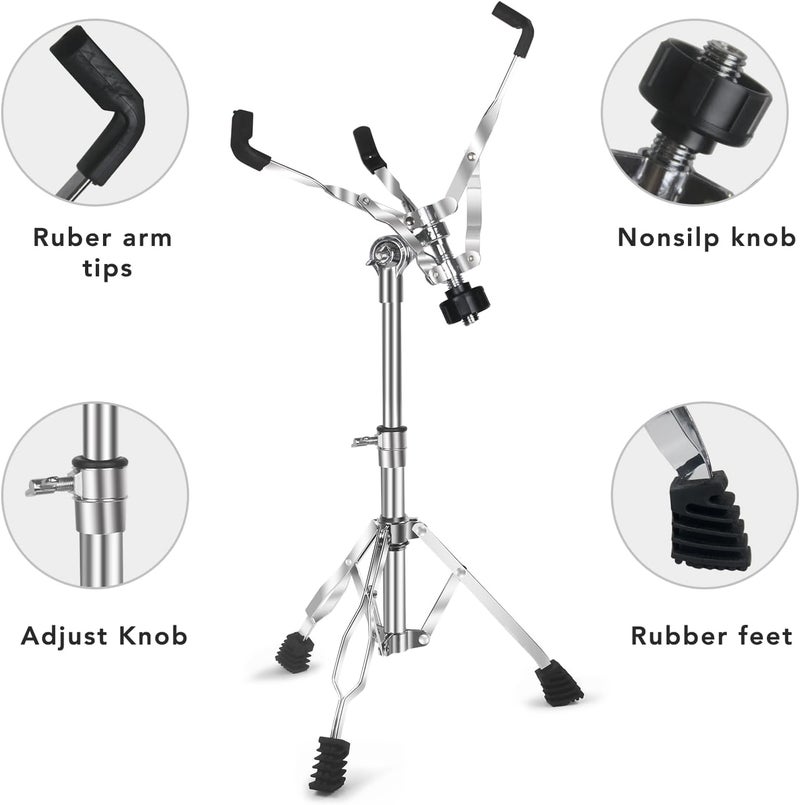 Seteol Snare Drum Stand Snare Stand with Drumstick Holder and a Pair of 5A Drum Sticks Fit for 8 to 15 Inch Snare Drum and Practice Pad, Adjustable Height 15.8 to 22.8 Inches for Drum - Image 2